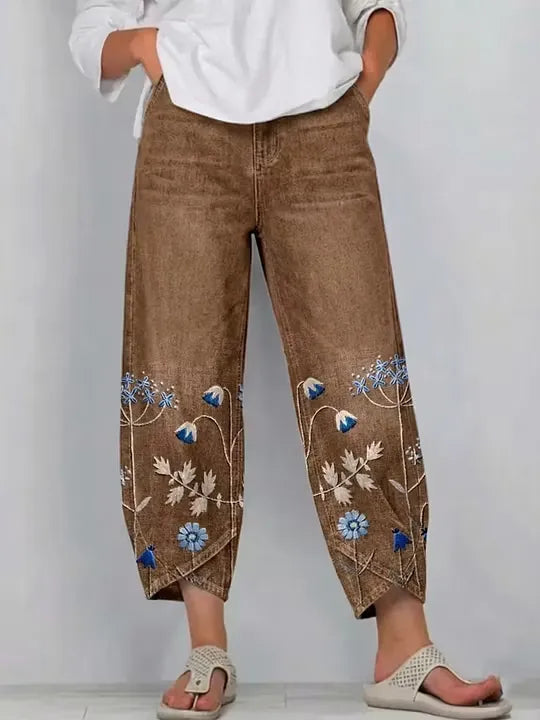Women's Floral Print Denim Pants