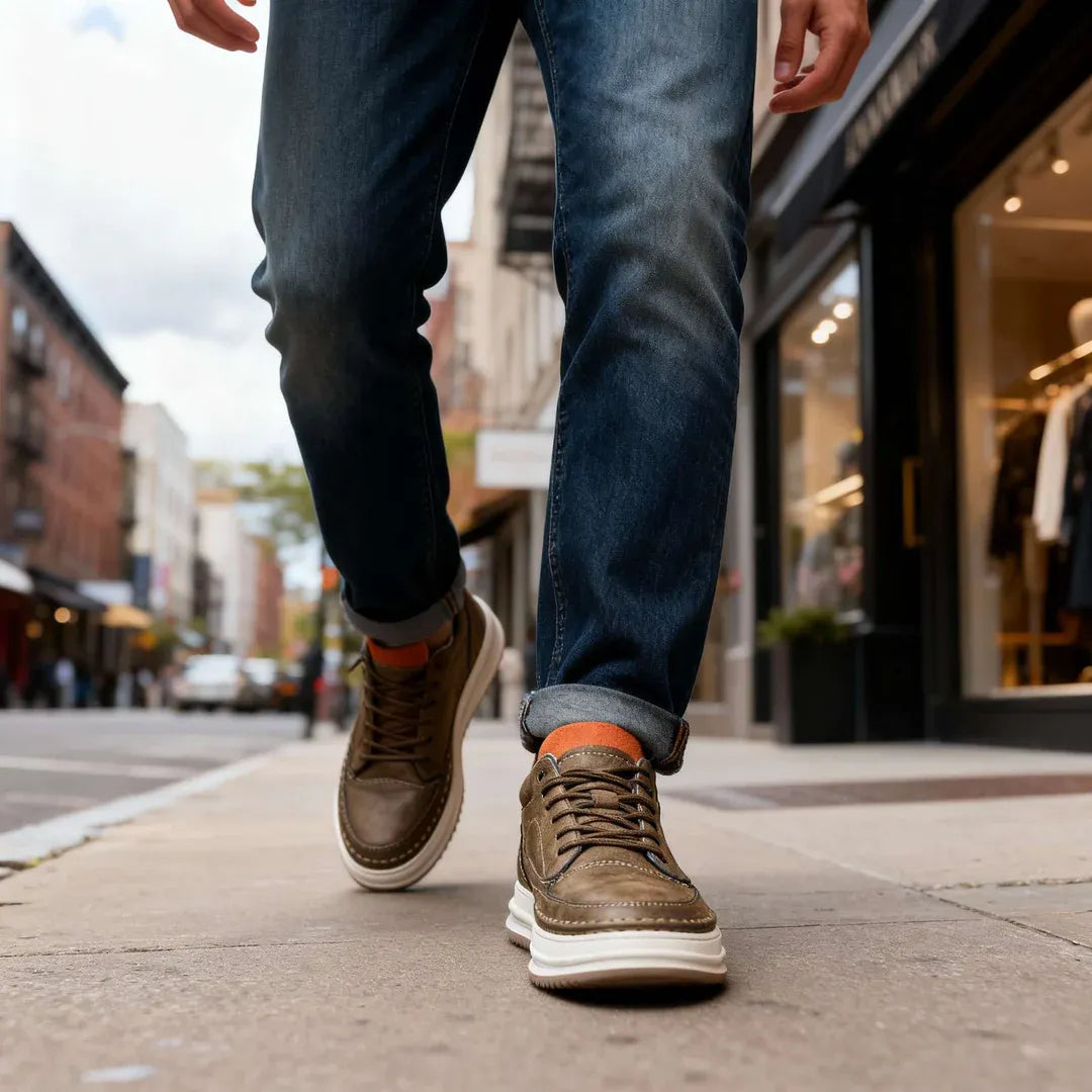 Men’s Leather-Look Lace-Up Casual Sneakers
