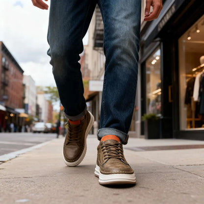 Men’s Leather-Look Lace-Up Casual Sneakers
