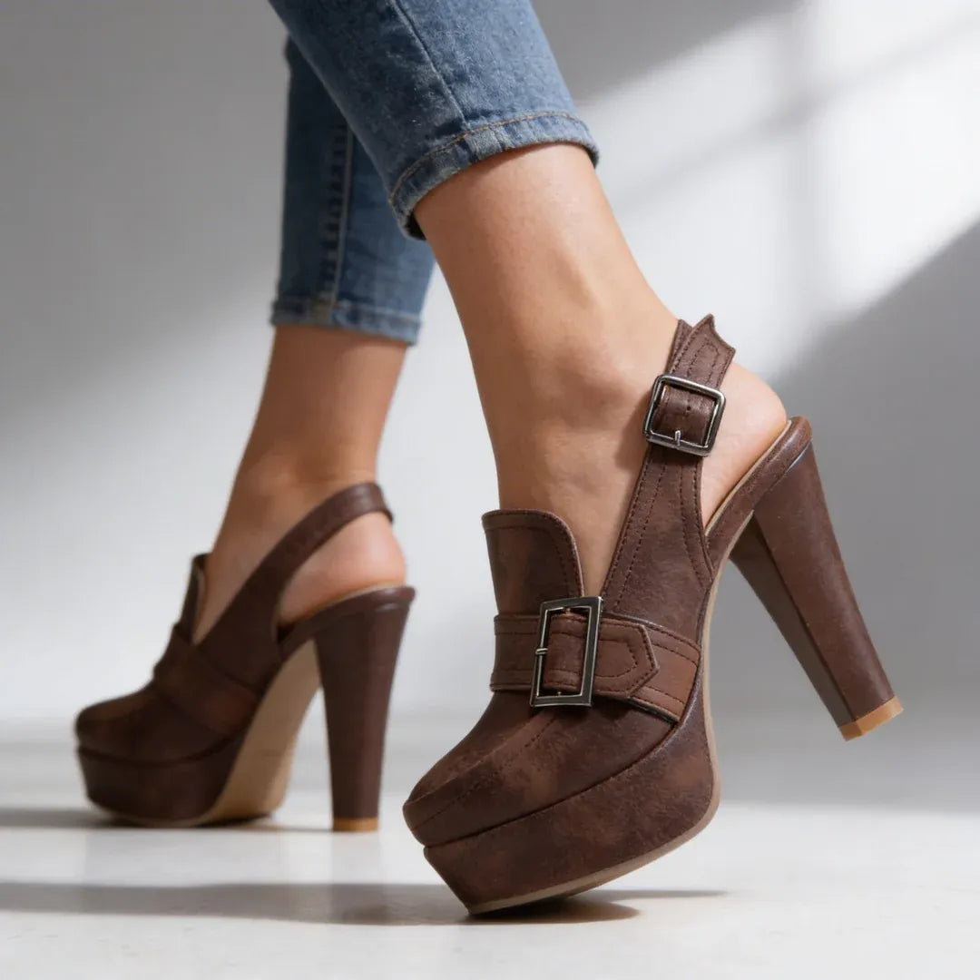 Women’s Buckle Slingback Platform Heels