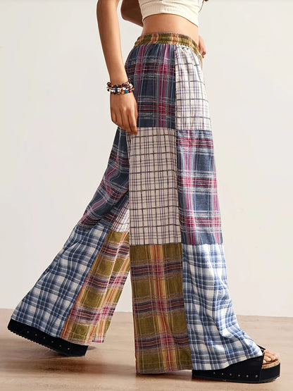 Women’s Patchwork Plaid Wide-Leg Pants