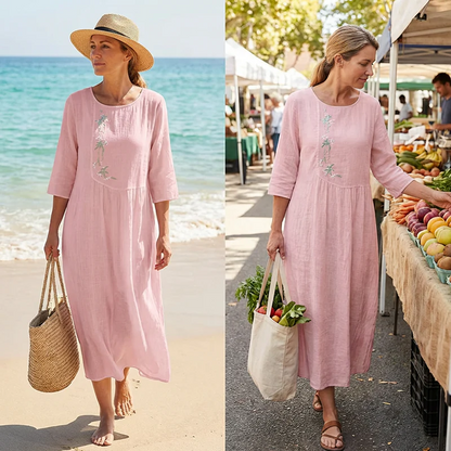 Women’s Embroidered Relaxed Fit Midi Dress