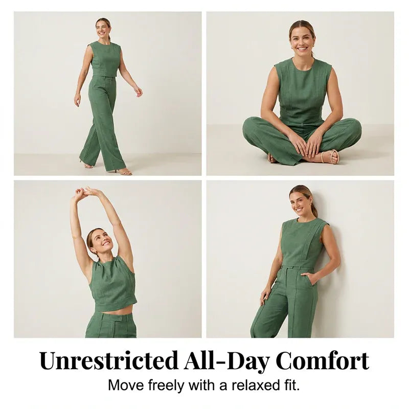 Women’s Sleeveless Crop Top & Wide-Leg Pants Set