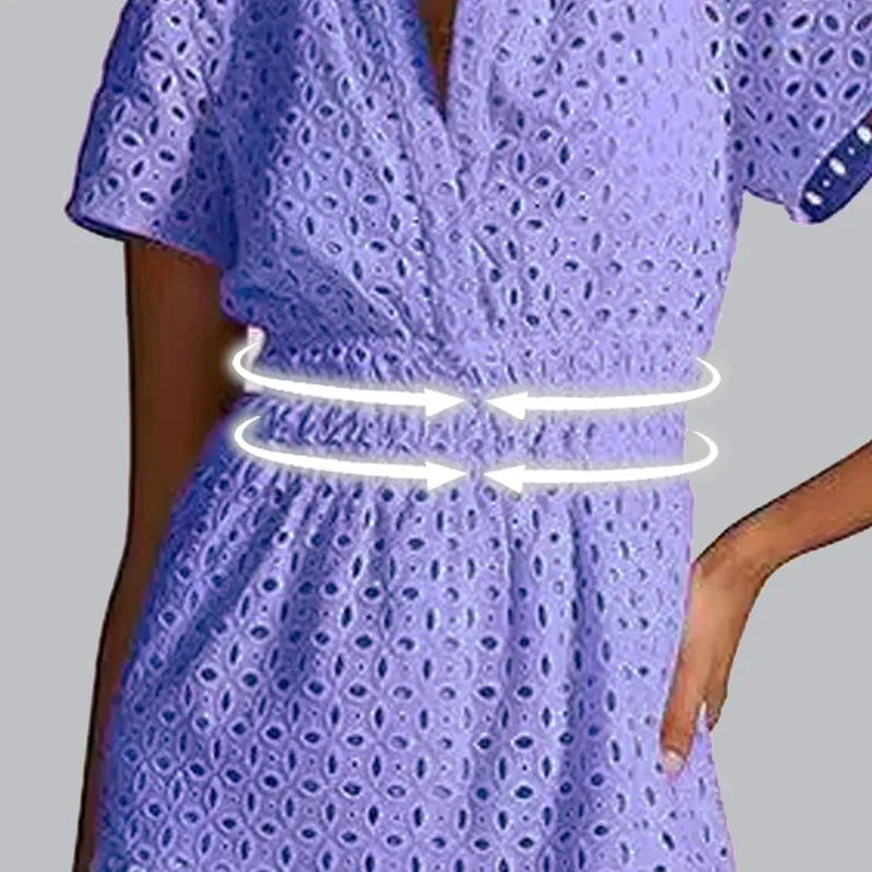 Women’s Eyelet V-Neck Short Sleeve Mini Dress