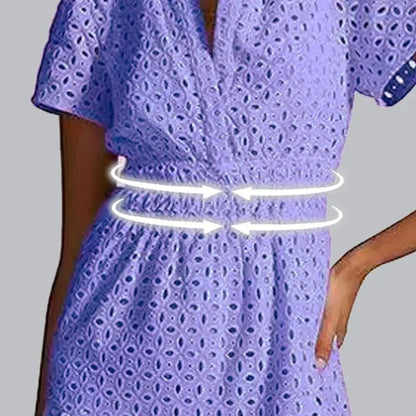 Women’s Eyelet V-Neck Short Sleeve Mini Dress