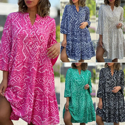 Women's Printed V-Neck Flowy Dress