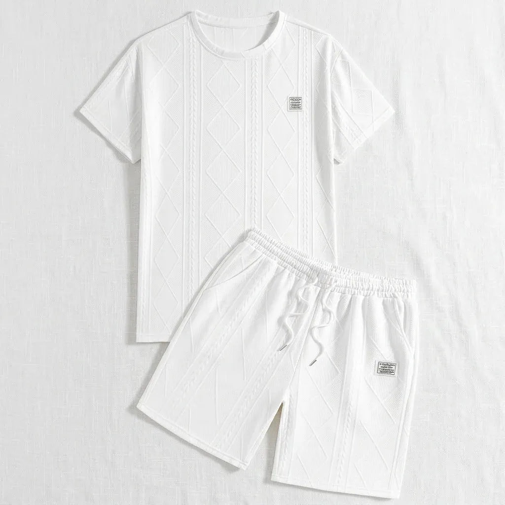 Men’s Textured Short-Sleeve Shirt and Shorts Set