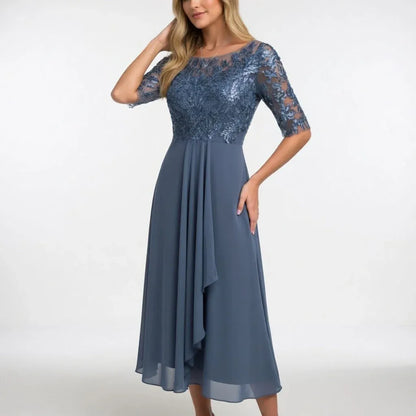 Women’s Lace Bodice Chiffon Midi Dress