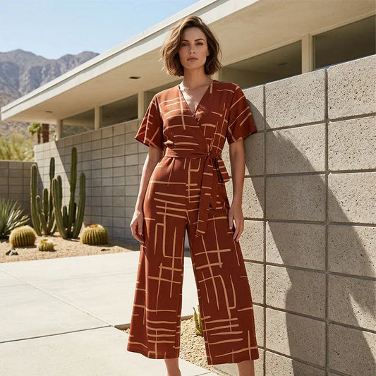 Women’s Printed Wrap Wide-Leg Jumpsuit