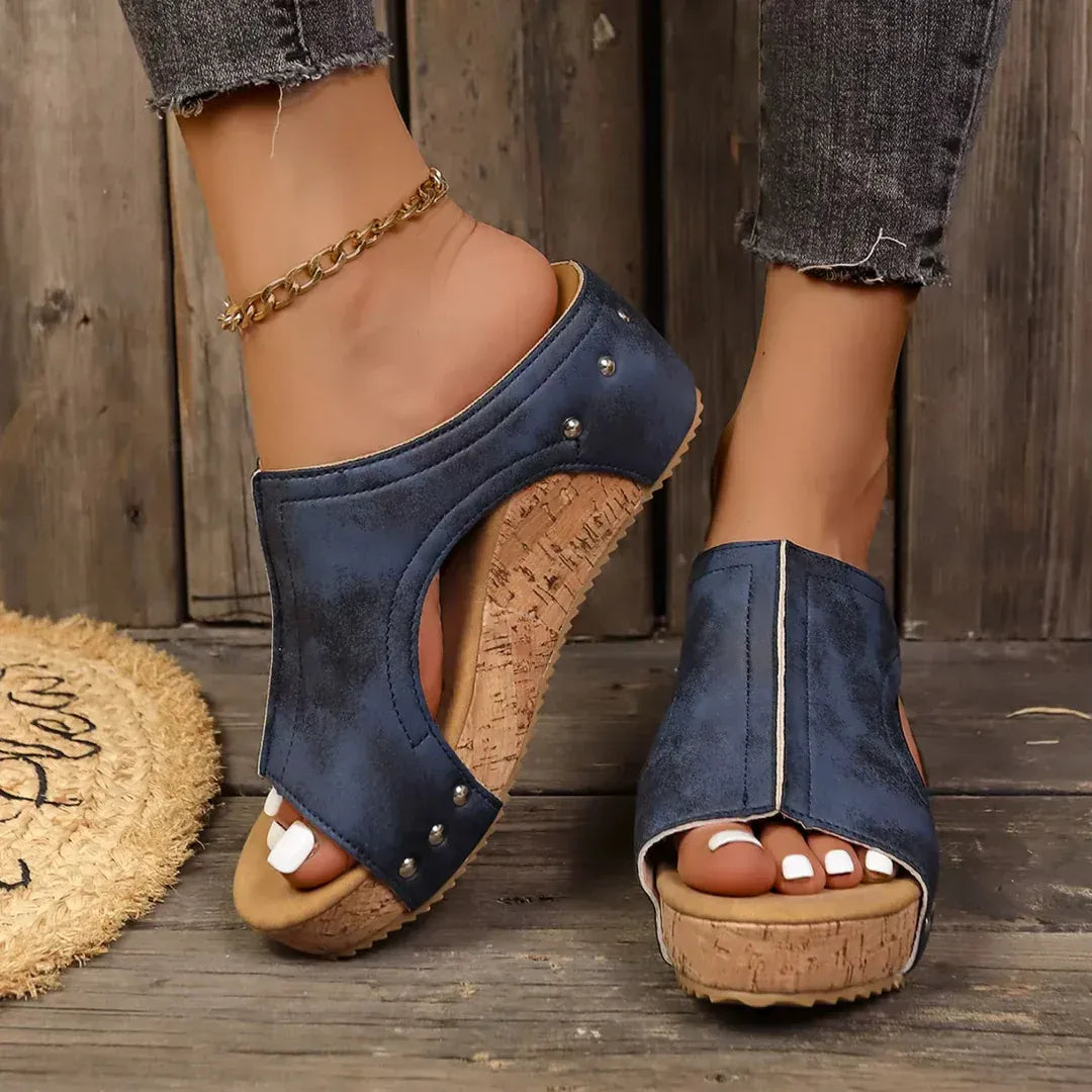 Studded Cutout Platform Wedge Sandals