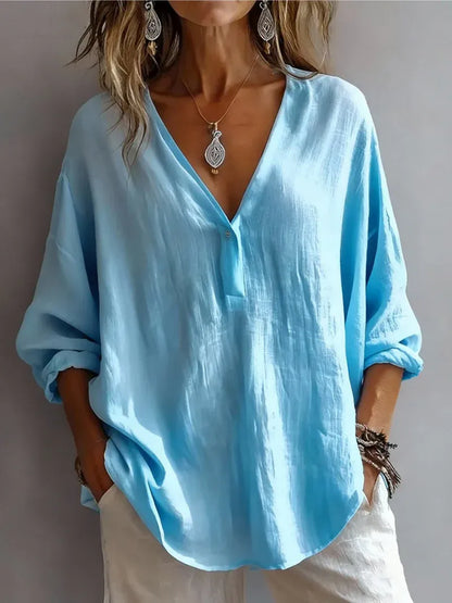 Women's Relaxed V-Neck Tunic Blouse