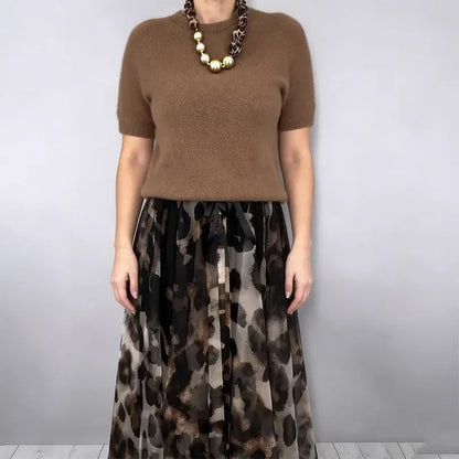 Women’s Short-Sleeve Knit Top and Leopard Print Maxi Skirt Set