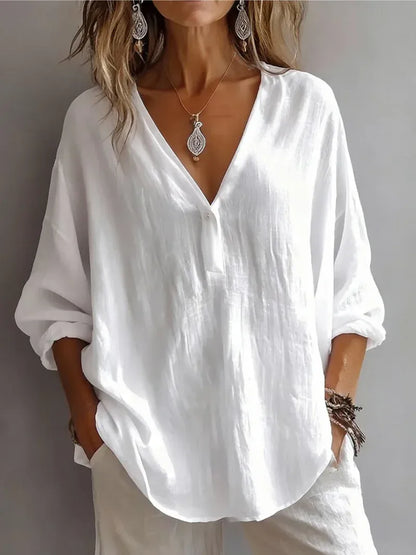 Women's Relaxed V-Neck Tunic Blouse