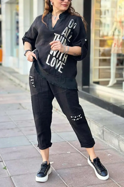 Women’s Relaxed Graphic Top & Cargo Pants Set