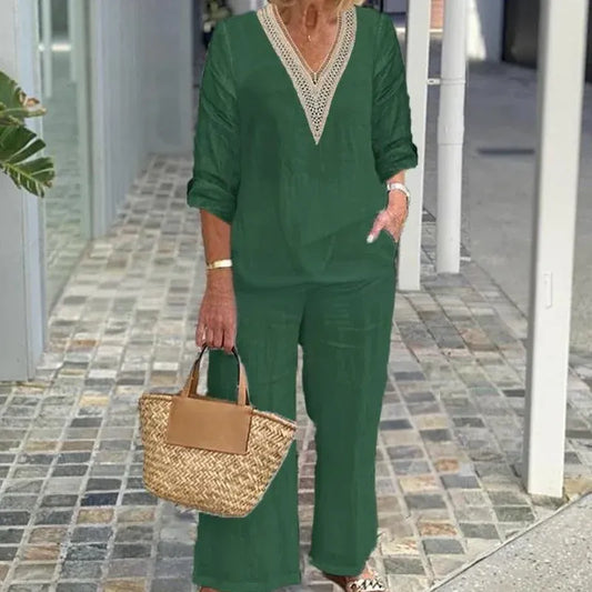 Women’s V-Neck Wide-Leg Pants Set
