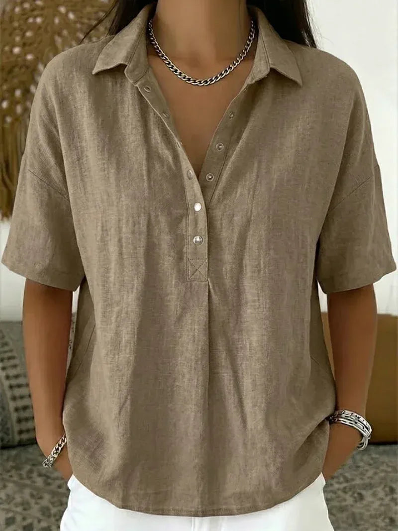 Women’s Relaxed Short-Sleeve Henley Blouse