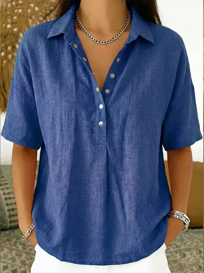 Women’s Relaxed Short-Sleeve Henley Blouse