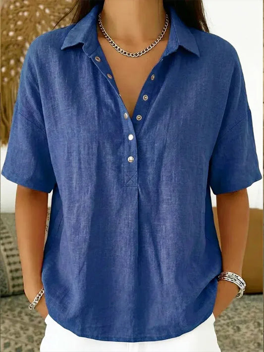 Women’s Relaxed Short-Sleeve Henley Blouse