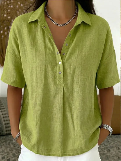 Women’s Relaxed Short-Sleeve Henley Blouse