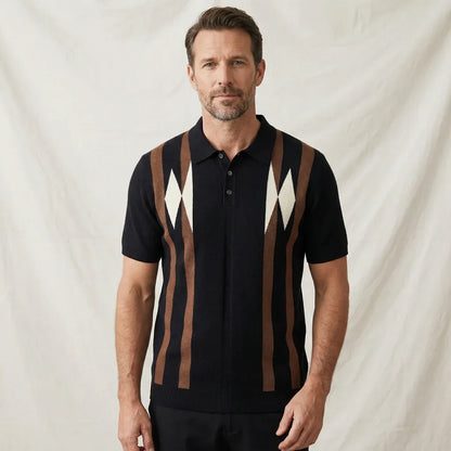 Men’s Geometric Stripe Knit Polo Shirt