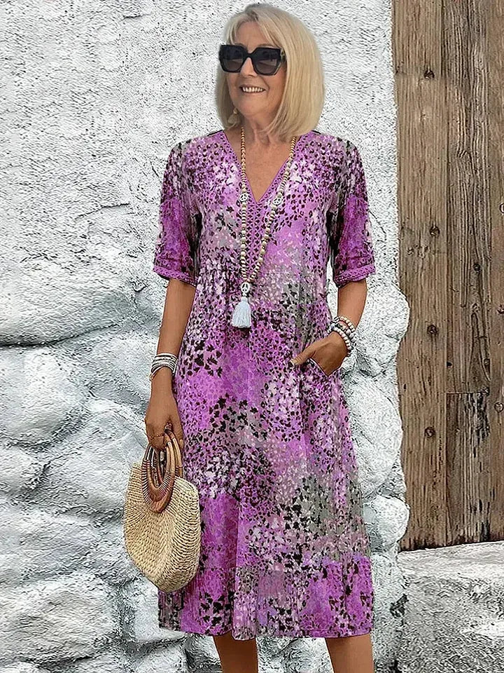 Women’s Printed V-Neck Relaxed Midi Dress