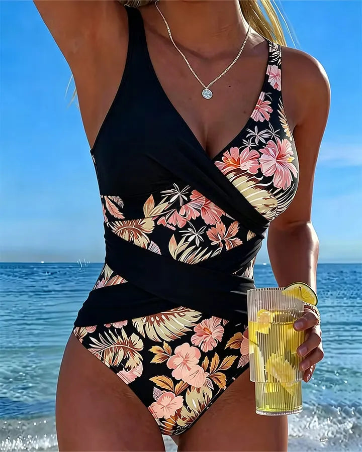 Women's Floral Wrap One-Piece Swimsuit