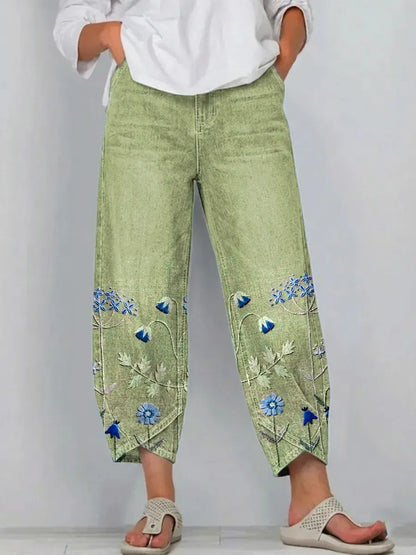 Women's Floral Print Denim Pants