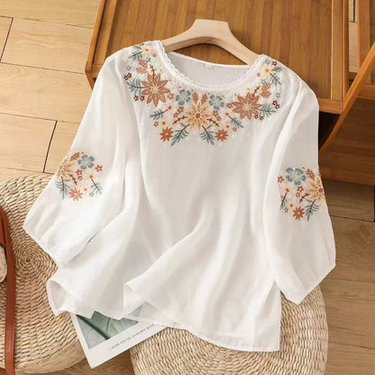Women’s Floral Embroidered 3/4 Sleeve Blouse