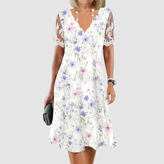 Women’s Floral Lace Sleeve V-Neck Dress