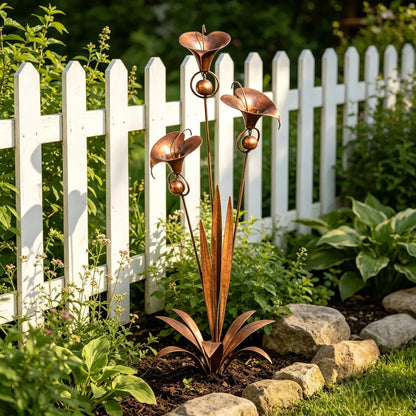 Metal Calla Lily Garden Stake with Rain Bells