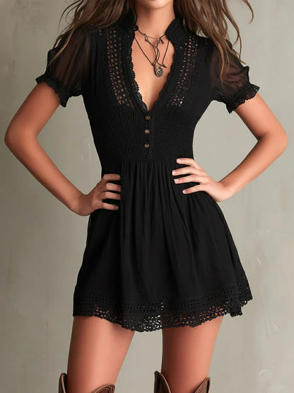 Women's Lace-Trim Smocked Mini Dress