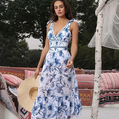 Women’s Floral V-Neck One-Piece Swimsuit with Matching Skirt