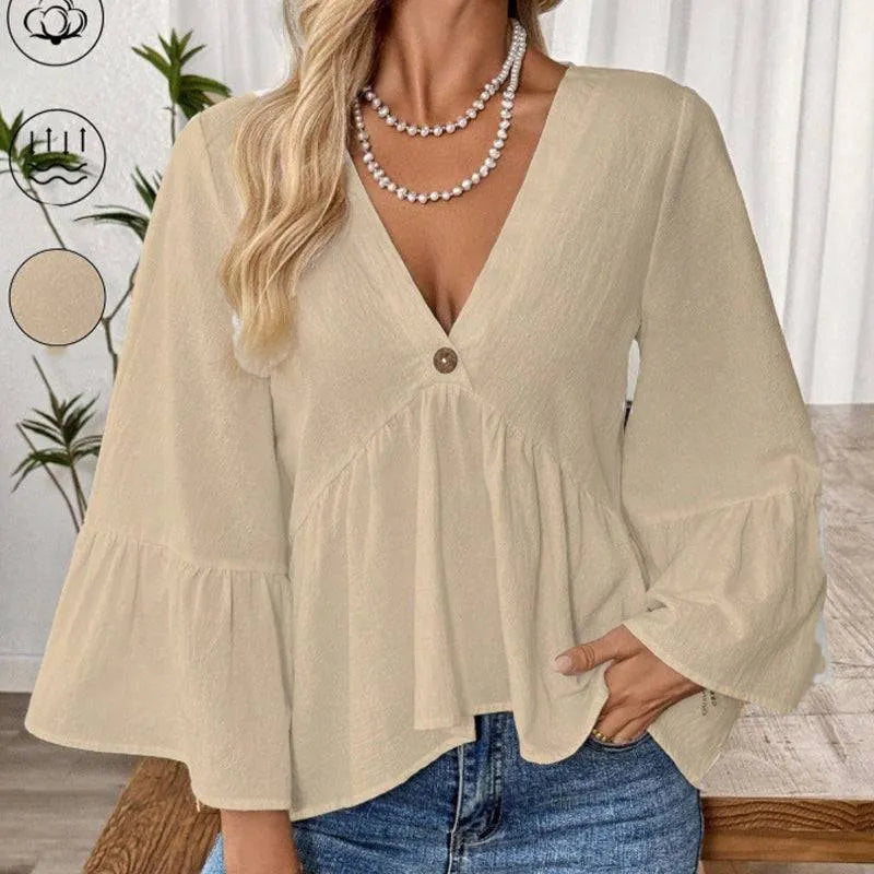 Women’s V-Neck Flounce Sleeve Blouse