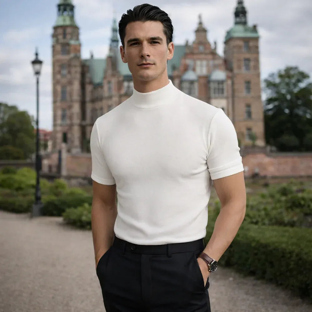 Men’s Short-Sleeve Mock Neck Knit T-Shirt