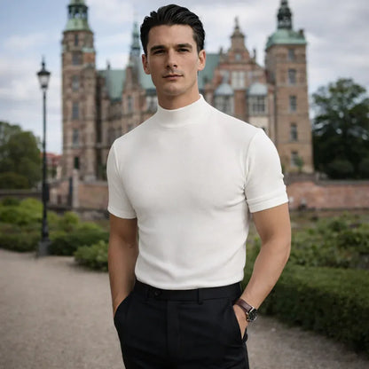Men’s Short-Sleeve Mock Neck Knit T-Shirt