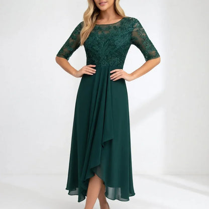 Women’s Lace Bodice Chiffon Midi Dress
