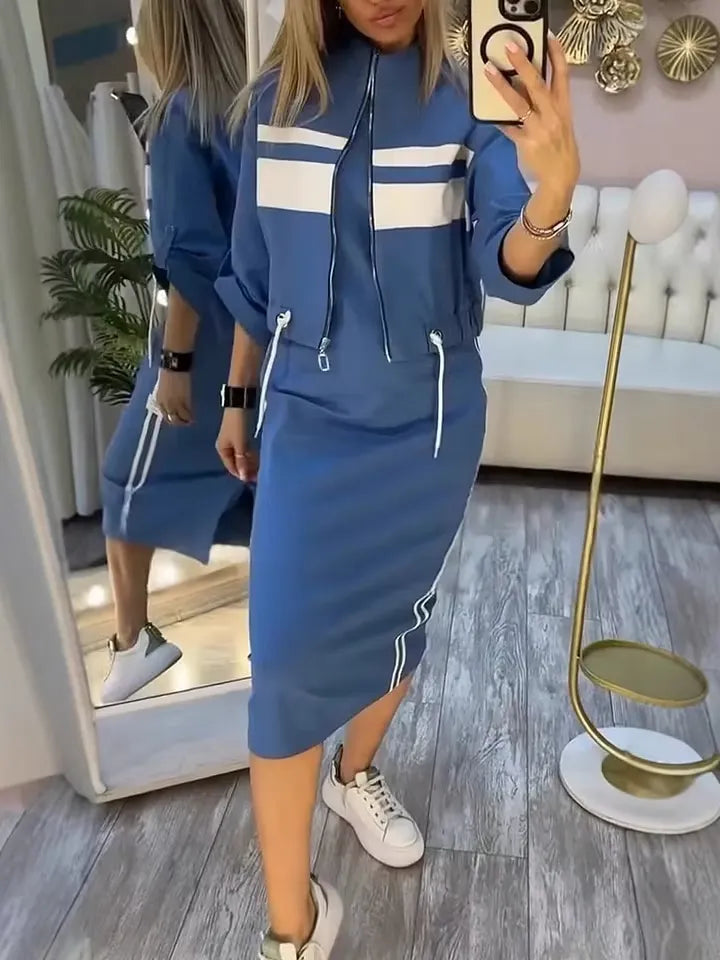 Women's Zip-Up Jacket & Midi Dress Set