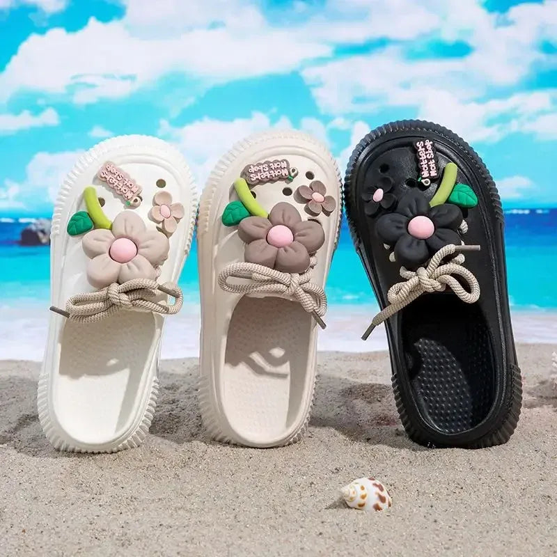 Women’s Platform Slide Sandals with 3D Floral Design