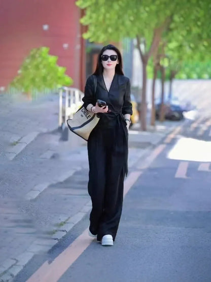 Women’s Elegant Wrap Blouse & Wide Leg Pants Set