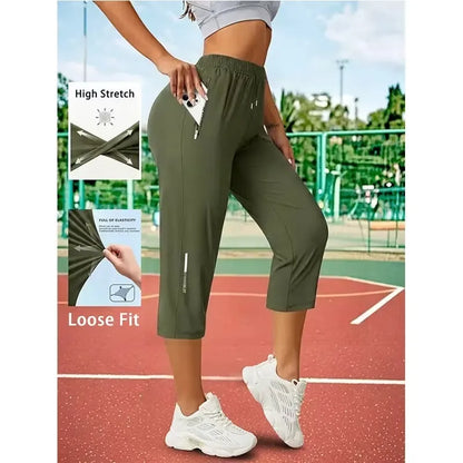 Women's Loose Fit Capri Pants with Zipper Pockets