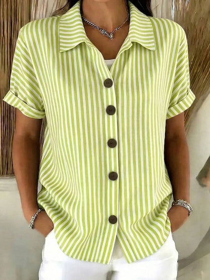 Women’s Striped Cotton-Linen Button-Up Shirt