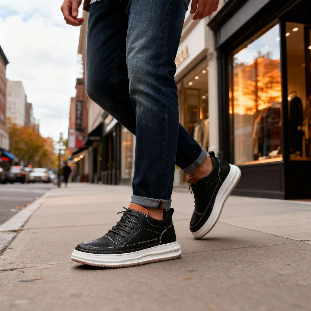 Men’s Leather-Look Lace-Up Casual Sneakers