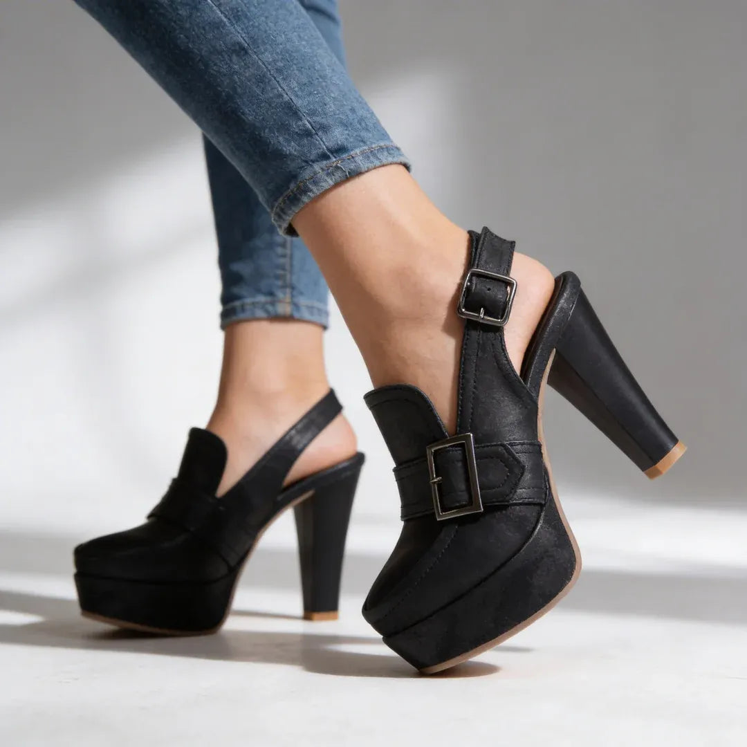 Women’s Buckle Slingback Platform Heels