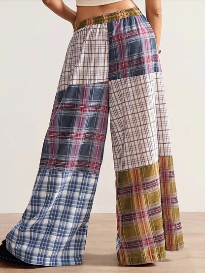 Women’s Patchwork Plaid Wide-Leg Pants