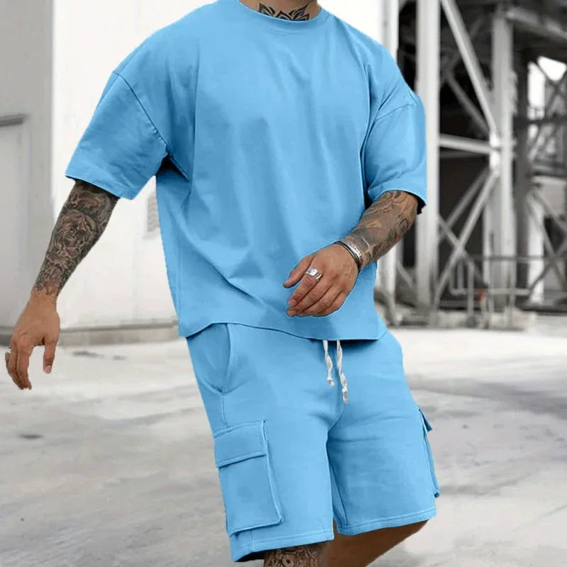 Men’s Relaxed Fit T-Shirt &amp; Cargo Shorts Set