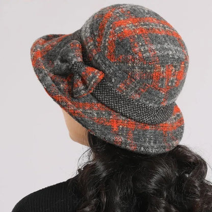 Women’s Vintage Plaid Wool-Blend Cloche Hat