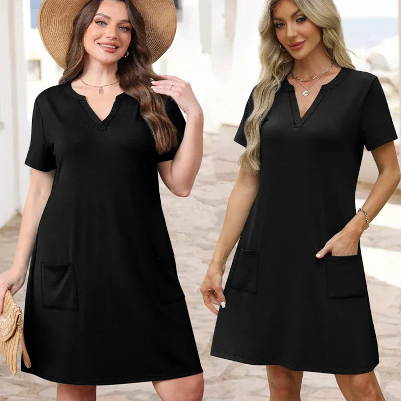 V-Neck Casual Pocket T-Shirt Dress