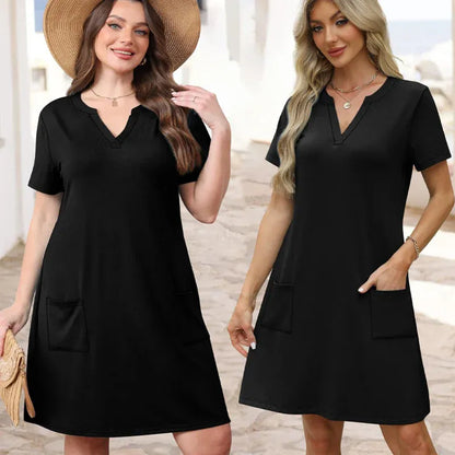 V-Neck Casual Pocket T-Shirt Dress