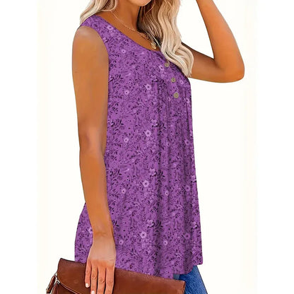 Women’s Floral Print Sleeveless Button Front Top