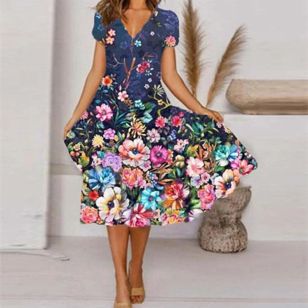 Women’s Floral V-Neck Midi Dress